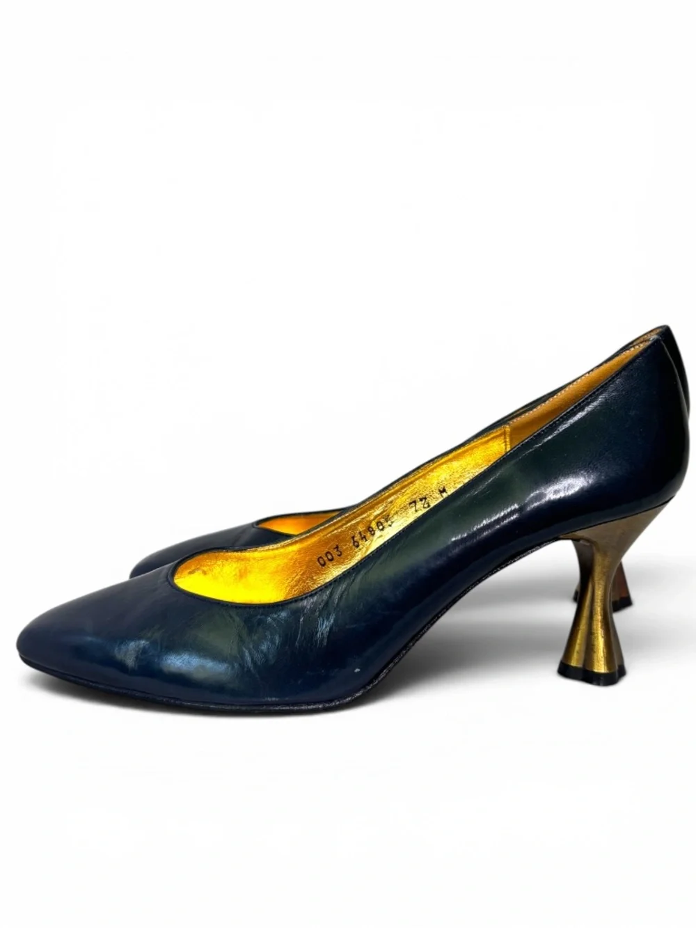 The Architecture Pump | Timothy Hitsman Navy Leather and Gold Sculptural‎ Heels